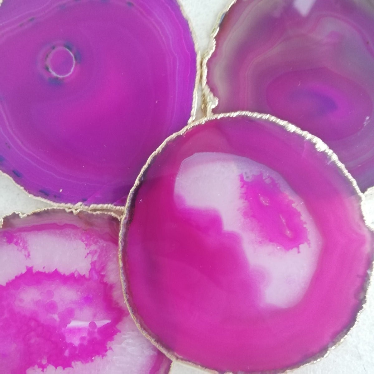 Agate Slice - Pink - Gold Plated Agate Slice - Pink - Gold Plated